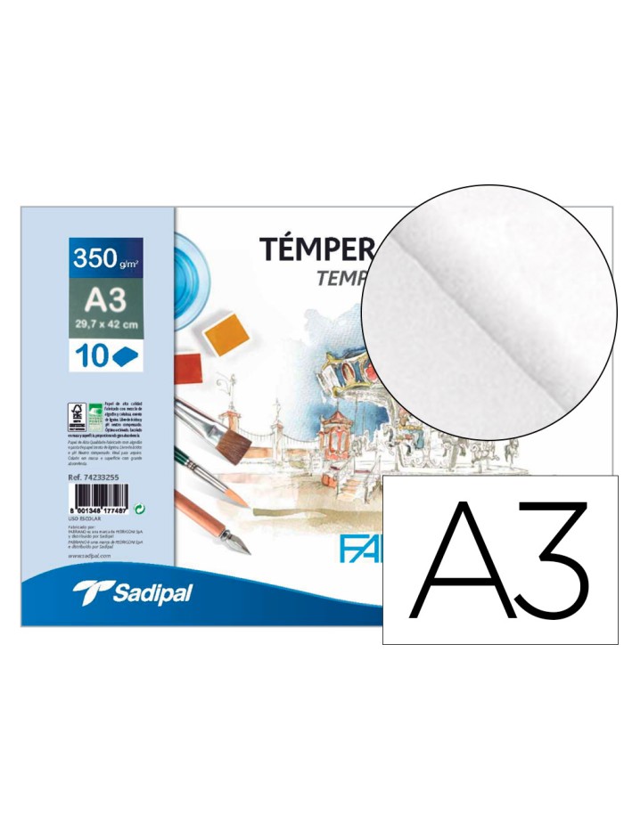 Bloc dibujo acuarela sadipal fabriano espiral din a3 10 hojas 350 g/m2 grano suave Bloc dibujo acuarela sadipal fabriano espiral din a3 10 hojas 350 g/m2 grano suave