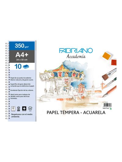 Bloc dibujo acuarela sadipal fabriano espiral din a4+ 10 hojas 350 g/m2 grano suave