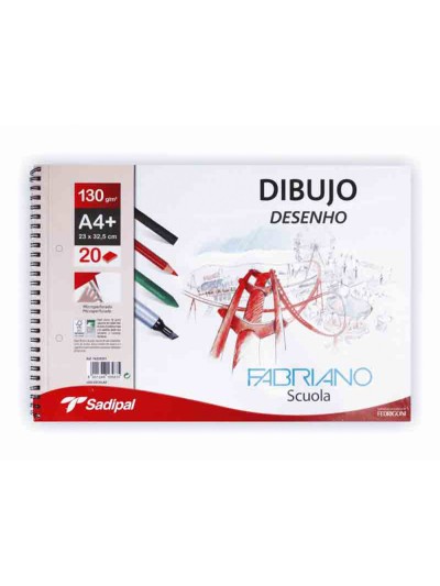 Bloc dibujo sadipal fabriano din a4+ espiral 20 hojas 2 taladros 130g/m2 grano suave microperforado liso