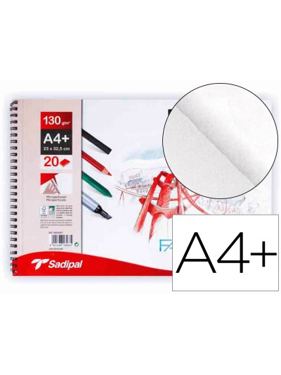Bloc dibujo sadipal fabriano din a4+ espiral 20 hojas 130g/m2 grano suave microperforado liso