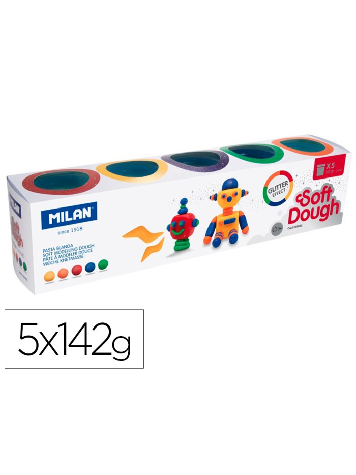 Pasta milan para modelar soft dough glitter caja de 5 botes colores surtidos 142 g Pasta milan para modelar soft dough glitter caja de 5 botes colores surtidos 142 g