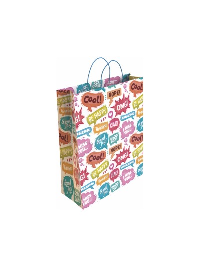 Bolsa para regalo basika papel estucado 160 gr todo año con asa retorcida tamaño l 32+14x40 cm