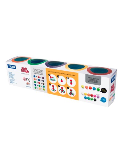 Pasta milan para modelar soft dough glitter caja de 5 botes colores surtidos 142 g