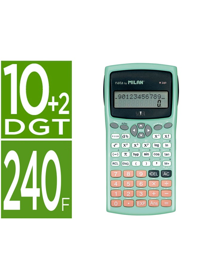 Calculadora milan cientifica m240 silver 2 lineas 240 funciones 10+2 digitos color verde turquesa con tapa color Calculadora milan cientifica m240 silver 2 lineas 240 funciones 10+2 digitos color verde turquesa con tapa color