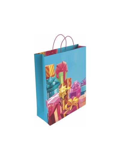 Bolsa para regalo basika papel estucado 160 gr todo año con asa retorcida tamaño l 32+14x40 cm
