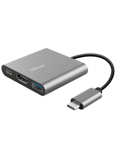 Adaptador trust dalyx 3 en 1 multipuerto usb-c / usb-a usb-c hdmi 2.0 color aluminio