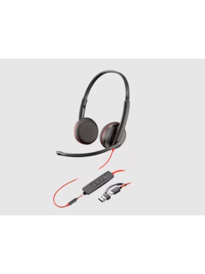 Auricular plantronics blackwire 3320 diadema cable usb-c/a con microfono cert. microsoft teams