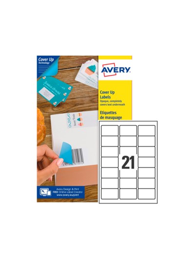 Etiqueta adhesiva cubriente avery permanente para impresora laser blanca 63,5x 38,1 mm caja de 525 unidades