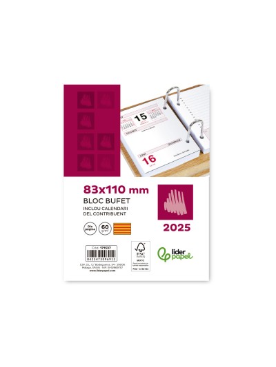 Bloc bufete liderpapel 2025 80x110 mm papel 80 gr texto en catalan