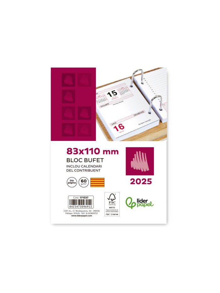 Bloc bufete liderpapel 2025 80x110 mm papel 80 gr texto en catalan Bloc bufete liderpapel 2025 80x110 mm papel 80 gr texto en catalan