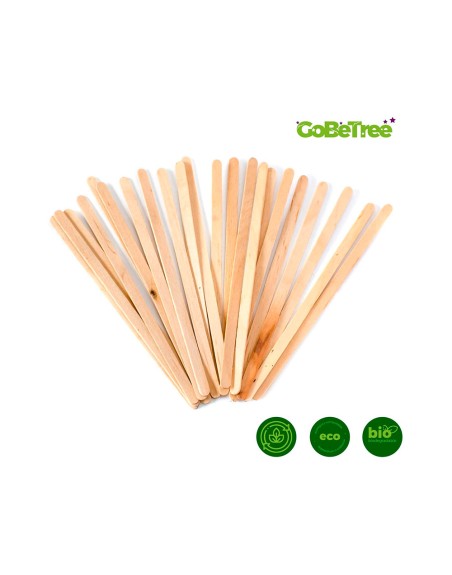 Paletina agitadora de madera 14 cm para el cafe con funda individual bolsa de 1000 unidades
