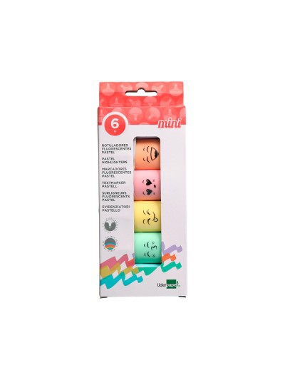 Rotulador liderpapel mini fluorescente pastel punta biselada estuche de 6 unidades colores surtidos