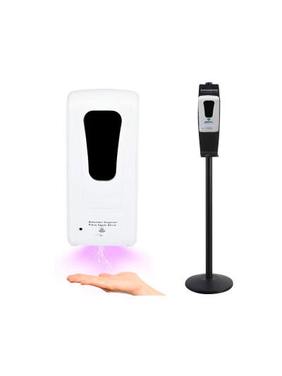 Dispensador para gel y jabon q-connect automatico sensor y soporte metalico 152 cm alto 13x11,5x27 cm 1000 ml blanco