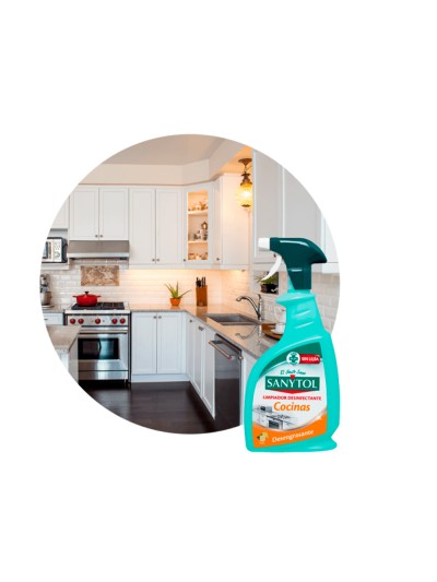 Limpiador desinfectante sanytol para cocinas con pistola pulverizadora bote de 750 ml
