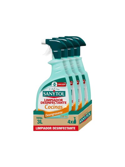Limpiador desinfectante sanytol para cocinas con pistola pulverizadora bote de 750 ml