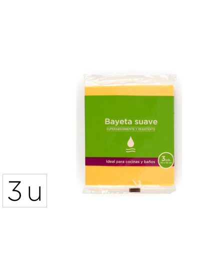 Bayeta microfibra suave amarilla para cocinas y baños 40x36 cm pack de 3 unidades