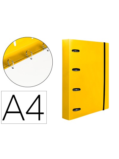 Carpeta con recambio liderpapel a4 cuadro 5mm 100 hojas 80g polipropileno 4 anillas 40mm amarillo fluor