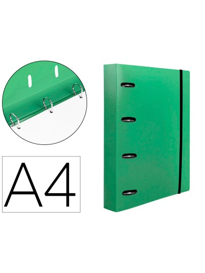 Carpeta con recambio liderpapel a4 cuadro 5mm 100 hojas 80g polipropileno 4 anillas 40mm verde translucido
