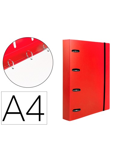 Carpeta con recambio liderpapel a4 cuadro 5mm 100 hojas 80g polipropileno 4 anillas 40mm rojo translucido