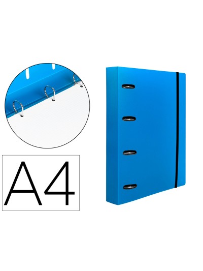 Carpeta con recambio liderpapel a4 cuadro 5mm 100 hojas 80g polipropileno 4 anillas 40mm azul translucido