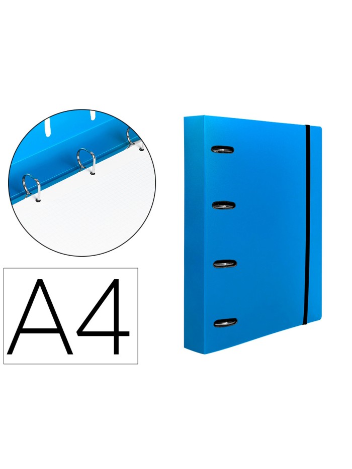 Carpeta con recambio liderpapel a4 cuadro 5mm 100 hojas 80g polipropileno 4 anillas 40mm azul translucido Carpeta con recambio liderpapel a4 cuadro 5mm 100 hojas 80g polipropileno 4 anillas 40mm azul translucido