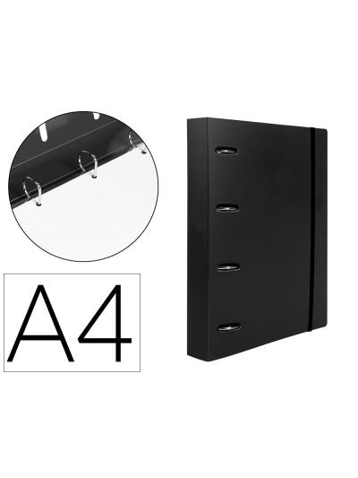 Carpeta con recambio liderpapel a4 cuadro 5mm 100 hojas 80g polipropileno 4 anillas 40mm negro opaco