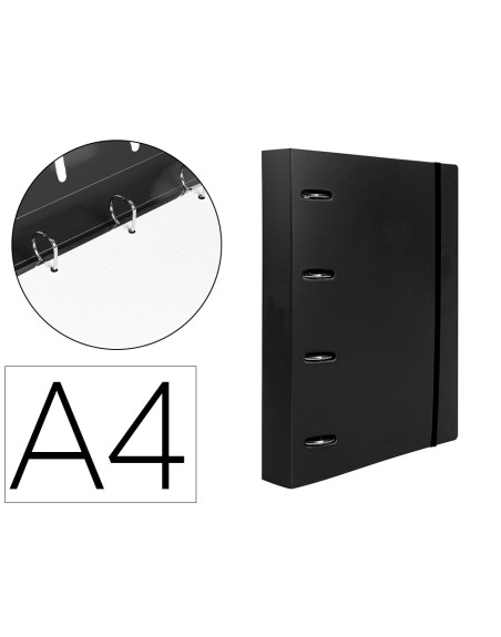 Carpeta con recambio liderpapel a4 cuadro 5mm 100 hojas 80g polipropileno 4 anillas 40mm negro opaco