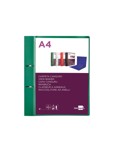 Carpeta liderpapel canguro 2 anillas 40 mm mixtas polipropileno din a4 verde translicudo