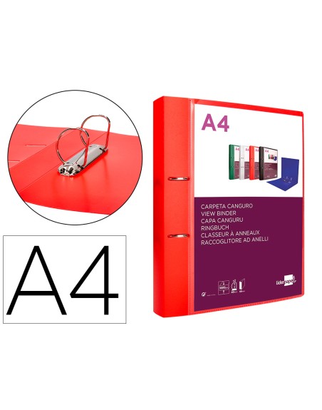 Carpeta liderpapel canguro 2 anillas 40 mm mixtas polipropileno din a4 rojo translicudo