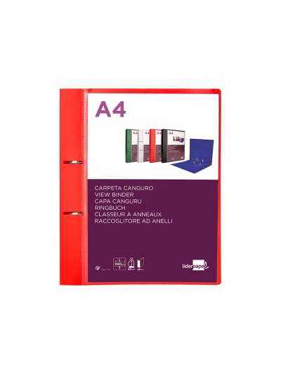 Carpeta liderpapel canguro 2 anillas 40 mm mixtas polipropileno din a4 rojo translicudo