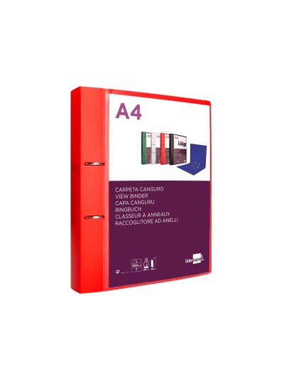 Carpeta liderpapel canguro 2 anillas 40 mm mixtas polipropileno din a4 rojo translicudo