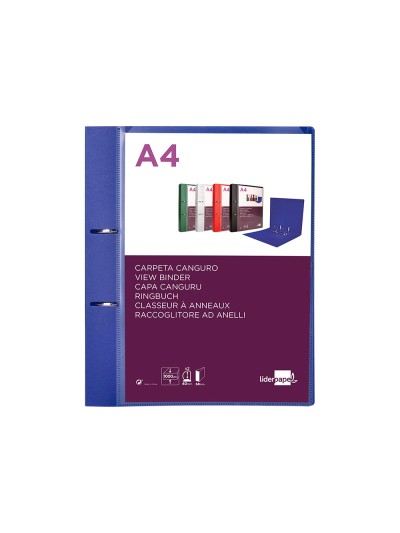 Carpeta liderpapel canguro 2 anillas 40 mm mixtas polipropileno din a4 azul translicudo