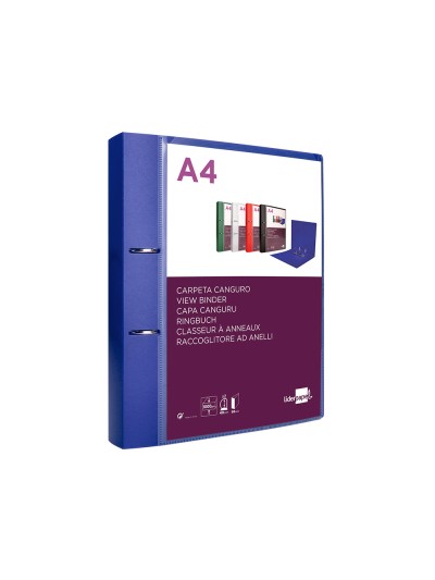 Carpeta liderpapel canguro 2 anillas 40 mm mixtas polipropileno din a4 azul translicudo