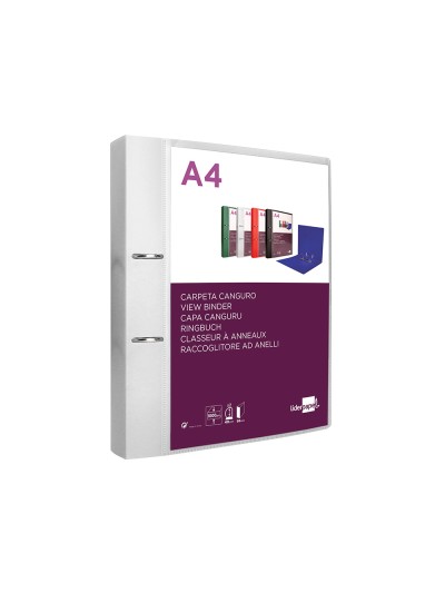 Carpeta liderpapel canguro 2 anillas 40 mm mixtas polipropileno din a4 transparente