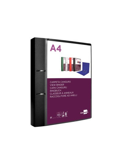 Carpeta liderpapel canguro 2 anillas 40 mm mixtas polipropileno din a4 negro opaco
