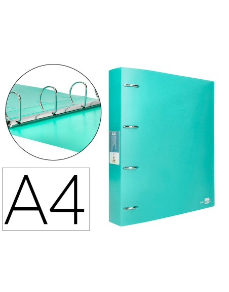 Carpeta liderpapel 4 anillas mixtas 40 mm polipropileno din a4 verde manzana opaco
