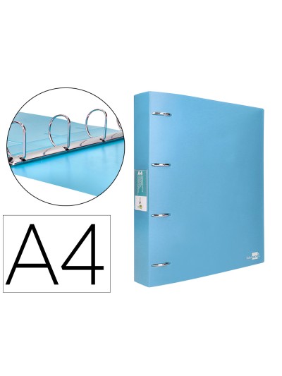 Carpeta liderpapel 4 anillas mixtas 40 mm polipropileno din a4 celeste opaco