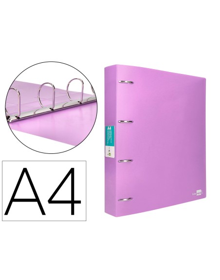 Carpeta liderpapel 4 anillas mixtas 40 mm polipropileno din a4 lavanda opaco