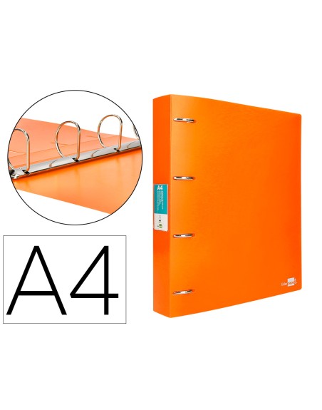 Carpeta liderpapel 4 anillas mixtas 40 mm polipropileno din a4 naranja fluor opaco