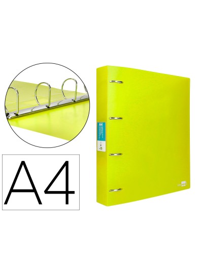 Carpeta liderpapel 4 anillas mixtas 40 mm polipropileno din a4 amarillo fluor opaco