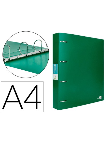 Carpeta liderpapel 4 anillas mixtas 40 mm polipropileno din a4 verde translucido
