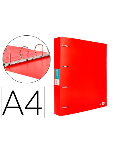 Carpeta liderpapel 4 anillas mixtas 40 mm polipropileno din a4 rojo translucido