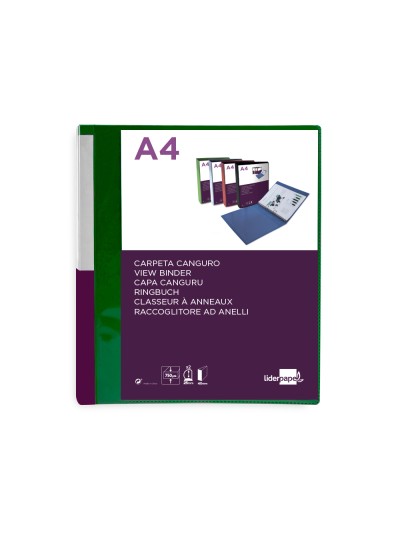 Carpeta liderpapel canguro 2 anillas 25 mm mixtas polipropileno din a4 verde translucido