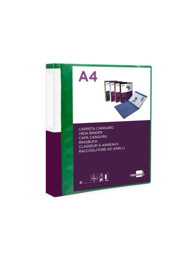 Carpeta liderpapel canguro 2 anillas 25 mm mixtas polipropileno din a4 verde translucido