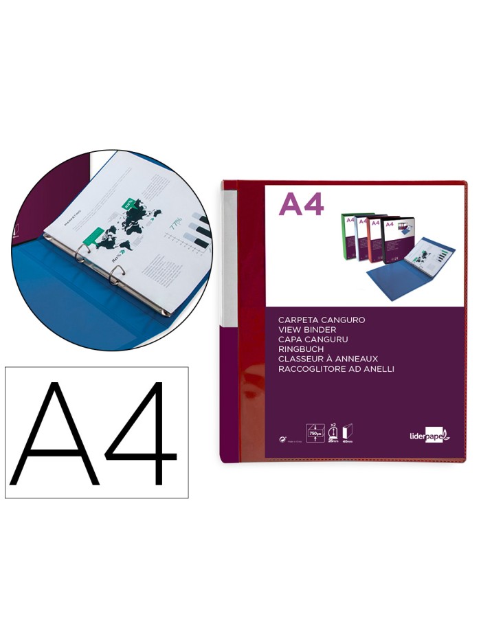 Carpeta liderpapel canguro 2 anillas 25 mm mixtas polipropileno din a4 rojo translucido Carpeta liderpapel canguro 2 anillas 25 mm mixtas polipropileno din a4 rojo translucido