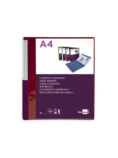 Carpeta liderpapel canguro 2 anillas 25 mm mixtas polipropileno din a4 rojo translucido