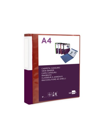 Carpeta liderpapel canguro 2 anillas 25 mm mixtas polipropileno din a4 rojo translucido