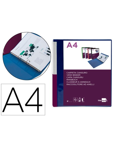 Carpeta liderpapel canguro 2 anillas 25 mm mixtas polipropileno din a4 azul translucido