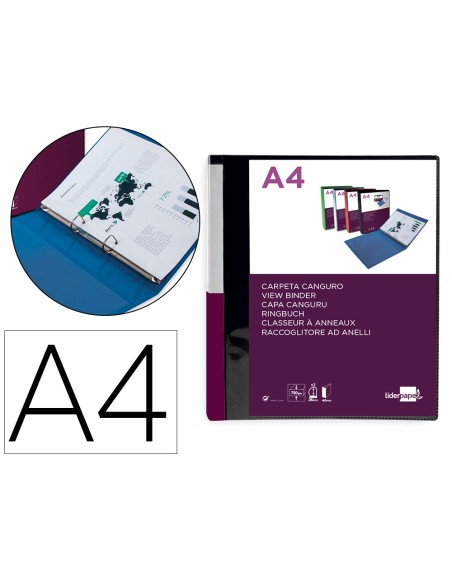 Carpeta liderpapel canguro 2 anillas 25 mm mixtas polipropileno din a4 negro opaco