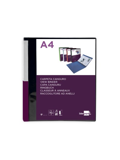 Carpeta liderpapel canguro 2 anillas 25 mm mixtas polipropileno din a4 negro opaco